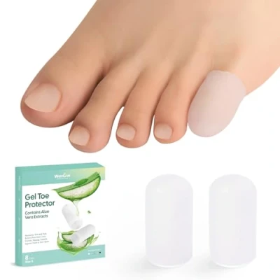 Abbildung von Welnove 8x Silikon Zehenkappen mit Aloe Vera Schutz für Hühneraugen, Blasen &amp; Hammerzehen Bei eingewachsenen Nägeln Ballenschmerzen(8S, Klare)