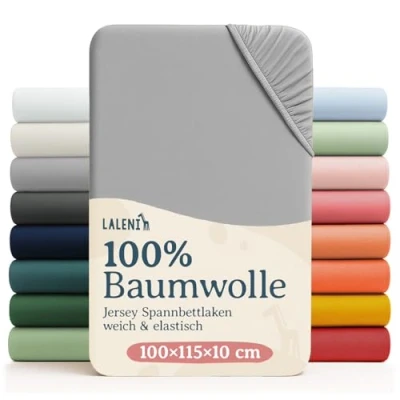 Abbildung von Laleni Jersey Spannbettlaken 100x115 cm Laufstall OEKO TEX zertifiziertes 6 eckig Bezug aus Baumwolle Laufgitter für Unterlage in Grau