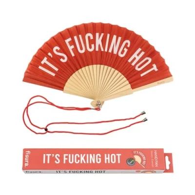 Abbildung von FISURA Origineller Handfächer mit der Botschaft F*ucking hot. Moderner und lustiger Fächer. Rot weißer Faltfächer. Maße: 42,5 x 23, Holz Textil.