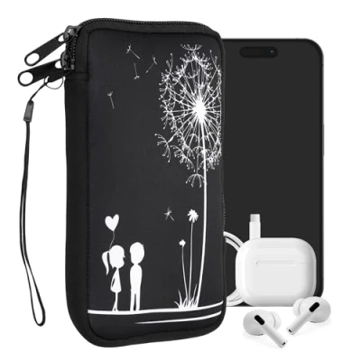 Abbildung von kwmobile Handytasche für Smartphones XL 6,7/6,8&quot; Neopren Handy Tasche Hülle Cover Case Schutzhülle Pusteblume Love Weiß Schwarz 17,2 x 8,4 cm Innenmaße