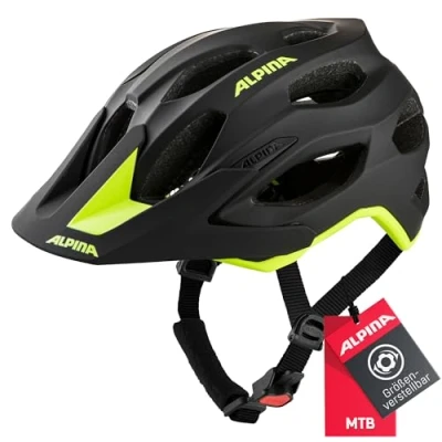 Abbildung von Alpina Carapax 2.0 Leichter, Stabiler &amp; Komfortabler Fahrradhelm Mit Fliegennetz Antibakteriellen Polstern Für Erwachsene, Black neon Yellow matt, 52 57 cm