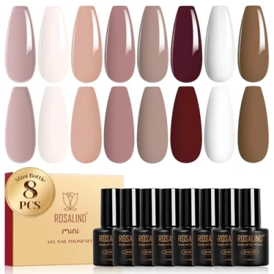 Abbildung von ROSALIND UV Nagellack Braun, 8 Farben Nude Braun Weiß Farbgel Gelnägel Soak Off LED Gel lack Maniküre Geschenkset