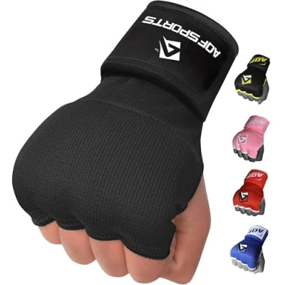 Abbildung von AQF Boxen Innenhandschuhe, Boxbandagen, Boxhandschuhe Gel Gepolstert Elastisches Handgelenk Bandagen 100cm Lang, Boxing Bandage 4 Finger Fur Boxsack Training, Kampfsport &amp; MMA (Volles Schwarz, M)