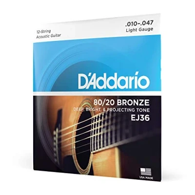 Abbildung von D&#039;Addario EJ36 12 String 80/20 Bronze Akustikgitarrensaiten, Light, 10 47
