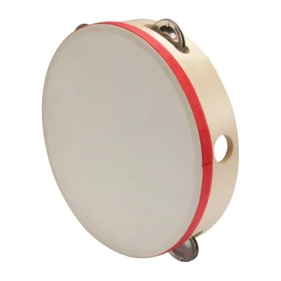Abbildung von Tamburin Handtrommel Tambourin aus Holz, Musikinstrument für Kinder D: 20 cm Holz mit 5 Schellen 3833