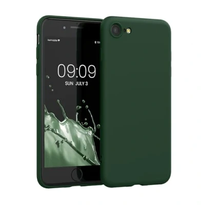 Abbildung von kwmobile Hülle kompatibel mit Apple iPhone SE (2022) / (2020) 8 7 gummierte TPU Silikon Handyhülle Schutzhülle für kabelloses Laden Case in Dunkelgrün
