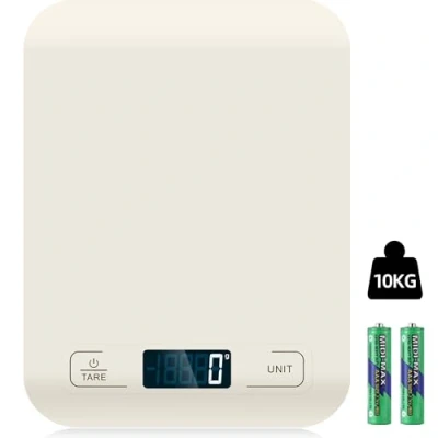 Abbildung von Küchenwaage Digital, 10KG mit LCD Display und Tara Funktion, zum Backen Kochen, Messen von Zutaten, Genau 1g (Weiß)
