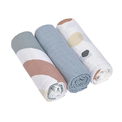 Abbildung von LÄSSIG Baby Puckdecke Spuckdecke Pucktuch Mulltuch 3er Set Baumwolle 85 x cm/Swaddle &amp; Burp Blanket L Rainbow powder blue