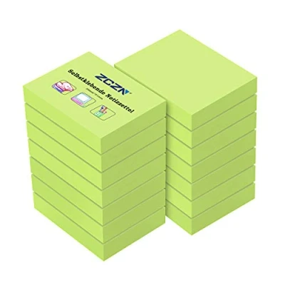 Abbildung von ZCZN 14 Blöcke Haftnotizen neongrün, kleine Klebezettel 51 x 38 mm, Sticky Notes 100 Blatt pro Block für Schule, Zuhause, Büro