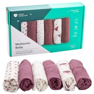 Abbildung von KOALA BABYCARE Mulltücher Baby 30x30cm aus Weicher Baumwolle Spucktücher Packung mit 6 Stück Musselin Tuch Saugfähig und Atmungsaktiv Ideal zum Reinigen Trocknen