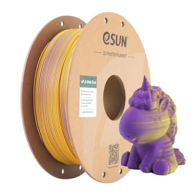 Abbildung von eSUN Matte Dual Colour Filament, PLA Filament 1.75mm, glanzfreie Farbe, gefrostete Textur, 1KG Spule (2.2 LBS) 3D Druck für Drucker, Violett Gelb