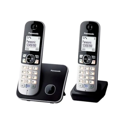 Abbildung von Panasonic KX TG6812GB DECT Schnurlostelefon DUO ohne Anrufbeantworter (strahlungsarm, Eco Modus, GAP Telefon, Festnetz, Anrufsperre) schwarz