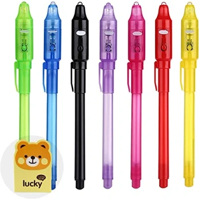 Abbildung von DazSpirit 7 Stück Geheimstift mit UV Licht Kinder, Mitgebsel Kindergeburtstag Zauberstifte Kinder zum Schreiben Geheimer Nachrichten, Stift für Gastgeschenke, Kindergeburtstag,