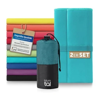Abbildung von Blumtal Mikrofaser Handtuch 80x40 cm im 2er Set Sporthandtuch aus schnelltrockneder Fitness Sport Handtücher Fitnessstudio Reisehandtuch Petrol