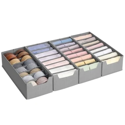 Abbildung von SONGMICS Unterwäsche Organizer 4er Set, Schubladen für IKEA HEMNES und MALM Kommoden, mit Trennwänden, Kleiderschrank faltbar, 40 x 16 10 cm Socken, taubengrau RUS014G01