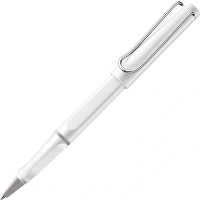 Abbildung von Lamy safari white Tintenroller zeitlos klassicher Stift mit ergonomischem Griff &amp; Strichbreite M Gehäuse aus robustem ASA Kunststoff Tintenrollermine 63 in blau