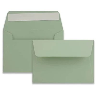 Abbildung von 100x Brief Umschläge B6 Eukalyptus 12,5 x 17,5 cm Haftklebung 120 g/m² breite edle Verschluss Lasche hochwertige Einladungs