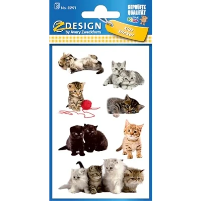Abbildung von AVERY Zweckform 55971 Papier Sticker Katzen 21 Aufkleber (für Jungen, Mädchen und Erwachsene, süße Babies,Kindergeburtstag, Mitgebsel, Gastgeschenk, Schatzsuche, zum Spielen, Sammeln, Basteln)