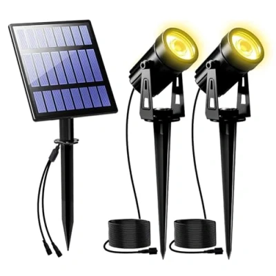 Abbildung von Solarstrahler für außen Garten, T SUNUS Solarlampen Garten Gartenstrahler Solar IP65 Wasserdicht Auto ON/OFF Gartenleuchte Baum Terrasse Hof Warmweiß 2 Stück