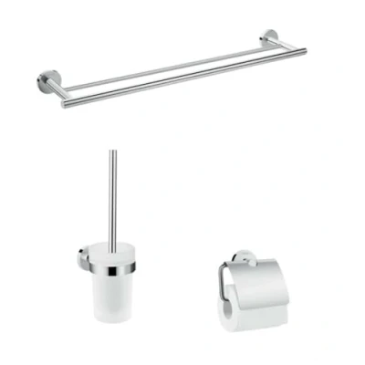 Abbildung von hansgrohe Logis Universal Bad Zubehör Set 3 teilig, teiliges Accessoires mit Handtuchhalter, Toilettenpapierhalter und Toilettenbürste + Toilettenbürstenhalter, Chrom