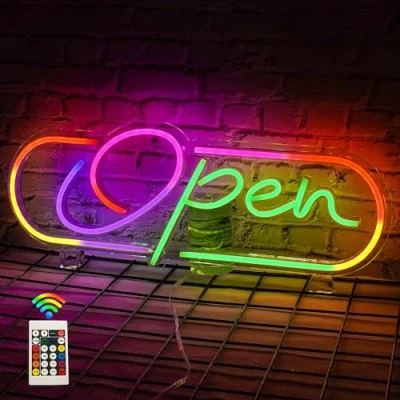 Abbildung von Looklight Open Neon Signs LED Neonschild „Offen“ für Unternehmen Neonlichter offenes Schild Geschäfte Restaurants Märkte Hotels Bars Partys offene Schilder mit Fernbedienung