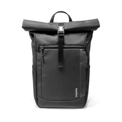 Abbildung von tomtoc Rolltop Rucksack Herren Damen 25L 30L Wasserdicht Schulrucksack Tagesrucksack mit 17,3 zoll Laptopfach, Groß Laptop Travel Backpack Daypack für Uni, Arbeit, Fahrrad, Reisen und Wandern, Schwarz