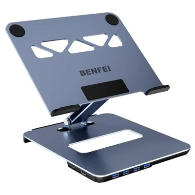 Abbildung von BENFEI Aluminium Laptop Ständer mit USB C 6in1 Dockingstation, HDMI 4K@60Hz, 4*USB3.0, 100 PD Kompatibel MacBook Pro/Air iPad Pro XPS Thinkpad