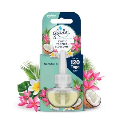 Abbildung von Glade electric scented oil Nachfüller, elektrischer Raumduft Duftstecker mit Duftöl, Exotic Tropical Blossoms, 1er Pack (1 x 20 ml)