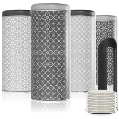 Abbildung von com four® 4x Kaffeepaddose Aufbewahrungsbehälter für Kaffeepads Dekodose mit 2 Designs in Farben (4 Stück Set 4)