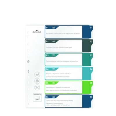Abbildung von Durable Register 1 6, A4+ hoch, beschriftbares Indexblatt, 100% recycelbar, mehrfarbig, 679427
