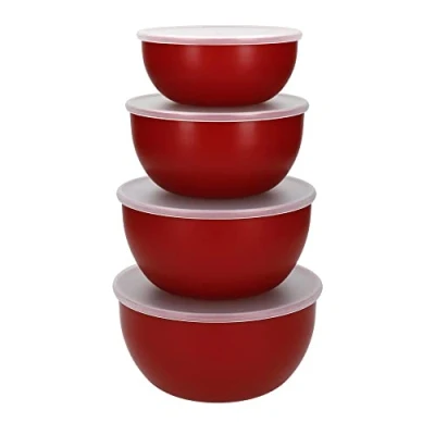 Abbildung von KitchenAid Salatschüsseln aus Kunststoff mit Deckel, rot, 4er Set 355, 591, 828 und 1065 Millilitern