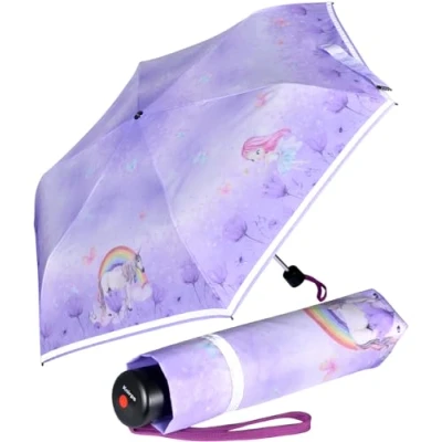 Abbildung von Knirps Kinder Taschenschirm 4Kids reflective mit Reflexborte Unicorn lila