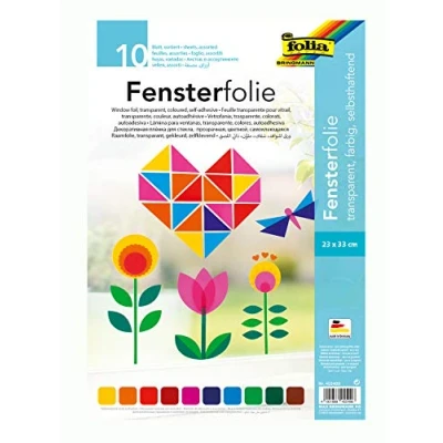 Abbildung von folia 455409 Fensterfolie, selbsthaftend, transparent, farbig sortiert, ca. 23 x 33cm, 10 Blatt ideal zur Gestaltung von Fensterbildern