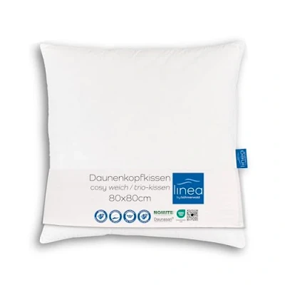 Abbildung von LINEA by böhmerwald cosy 3 Kammer Kopfkissen weich, 80 x 80, Innen:100% Federn, Äußere Kammern:90% Daune/10% Feder, Allergiker geeignet, waschbar bis 60C, in Deutschland produziert