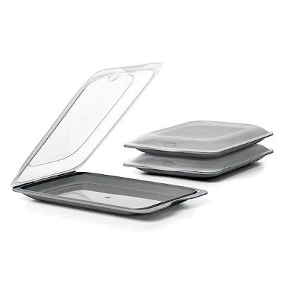 Abbildung von TATAY Set 3 Aufschnittbox stapelbar Frischhaltedosen mit Deckel, BPA frei, wiederverwendbar, Stapelbar, Spülmaschinen und Mikrowellenfest, Farbe Anthrazitgrau. Maßnahmen 17 x 3,2 25,2 cm