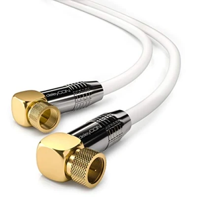 Abbildung von deleyCON 5m SAT Antennenkabel HDTV Satellitenkabel Koaxialkabel 2x Gewinkelt F Stecker (90 Grad) zu Metallstecker Weiß