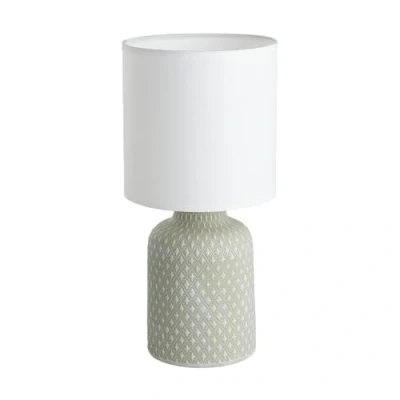 Abbildung von EGLO Tischlampe Bellariva, Tischleuchte, Nachttischlampe aus Keramik in Grau, Textil Weiß, Wohnzimmerlampe, Lampe mit Schalter, E14 Fassung