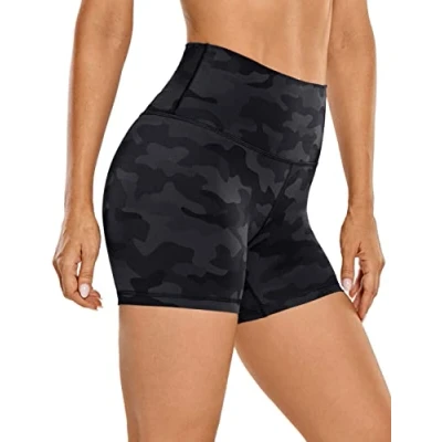 Abbildung von CRZ Yoga Naked Feeling Damen Radlerhose Blickdicht Hohe Taille Kurze Sporthose Sommer Shorts für Gym Sport 10cm Dunkelgraue Tarnung 38