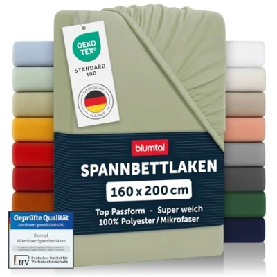 Abbildung von Blumtal® Spannbettlaken 160x200cm aus Microfaser Oekotex zertifiziertes Bettlaken 160x200 Spannbetttuch / cm Spannleintuch Grün