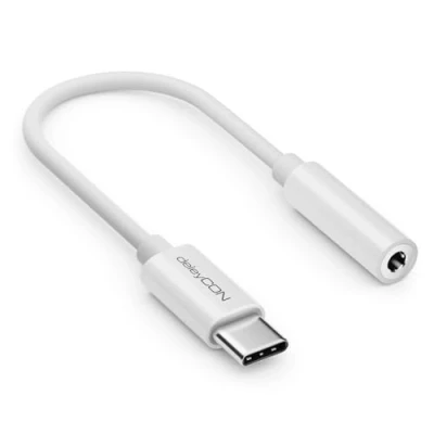Abbildung von deleyCON USB C auf 3,5mm Audio Adapter DAC Chip &amp; TRRS Typ Stecker zu Klinkenbuchse Kompatibel mit Smartphones, Tablets, Headsets, Lautsprechern Weiß