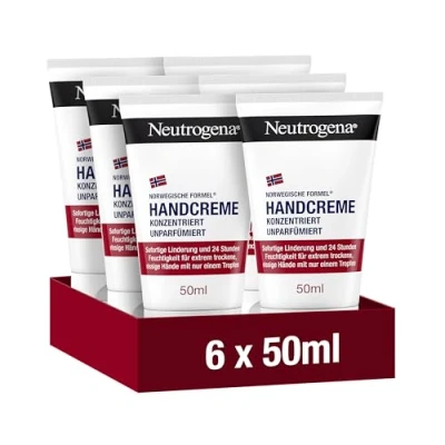 Abbildung von Neutrogena Handcreme konzentriert unparfümiert(6x50ml), beruhigende Feuchtigkeitscreme mit 40prozent Glycerin plus Vitamin E, sofort feuchtigkeitsspendende für sehr trockene Hände, Sparset