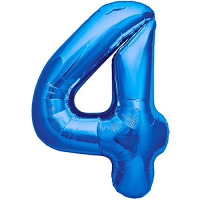 Abbildung von Luftballon 4. Geburtstag Zahl 4 Blau XXL Riesen Folienballon 100cm Geburtstagsdeko Jungen Ballon Deko zum Geburtstag. Fliegt mit Helium.