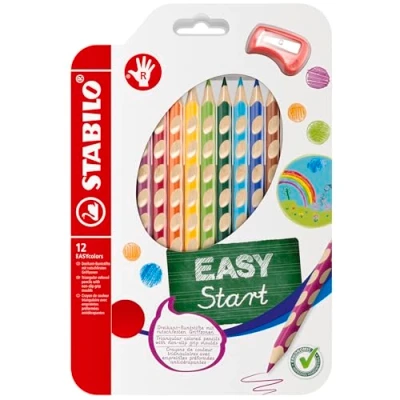 Abbildung von Ergonomischer Buntstift für Rechtshänder STABILO EASYcolors 12er Pack mit Spitzer 12 verschiedenen Farben
