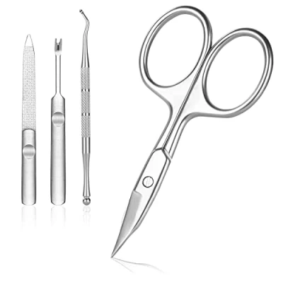 Abbildung von URAQT Nagelschere Hautschere, 4 teiliges Set Nagelhautschere Nagelhautzange aus Rostfreiem Edelstahl mit Gebogener Spitze, Linkshänder Nagelfeile Nagelpicker, für Fuß und Fingernägel