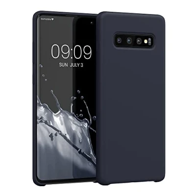 Abbildung von kwmobile Hülle kompatibel mit Samsung Galaxy S10 Plus / S10+ Silikon Handy Case Handyhülle weiche Oberfläche kabelloses Laden Heidelbeerblau