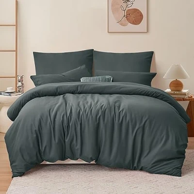 Abbildung von RUIKASI Bettwäsche 200x220 3teilig Grau Bettbezug 200 x 220 Set Anthrazit mit Kissenbezüge, Sets 200x220cm aus Mikrofaser Reißverschluss Weich und Bügelfrei