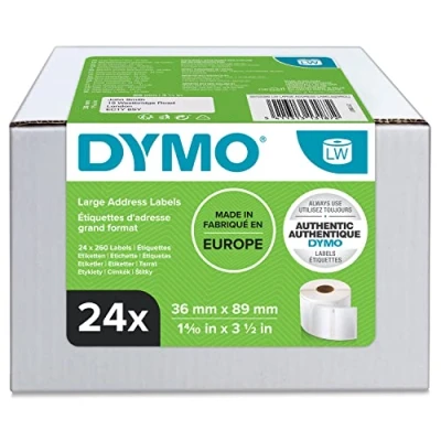 Abbildung von DYMO Original LabelWriter Adressetiketten (Groß) 36 mm x 89 24 Rollen mit je 260 leicht ablösbaren Etiketten (6.240 Etiketten) selbstklebende für Beschriftungsgerät