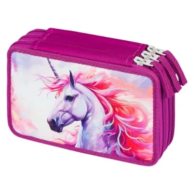 Abbildung von Baagl 3 Fach Federmäppchen für Mädchen, Schulmäppchen Schreibwaren, Schulsachen Federtasche, Mädchen Federmappe, Mäppchen Schule (Königliche Einhorn)