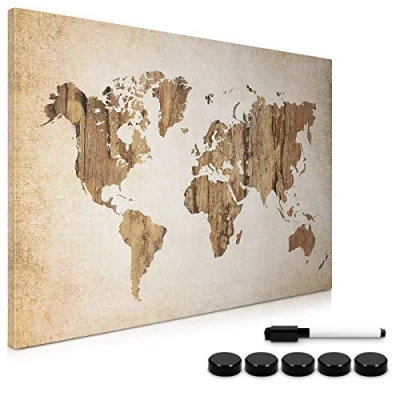 Abbildung von Navaris Magnettafel Magnetpinnwand Memoboard zum Beschriften 60x40 cm Notiztafel World Map Vintage Design Tafel abwaschbar mit Halterung Magneten Stift