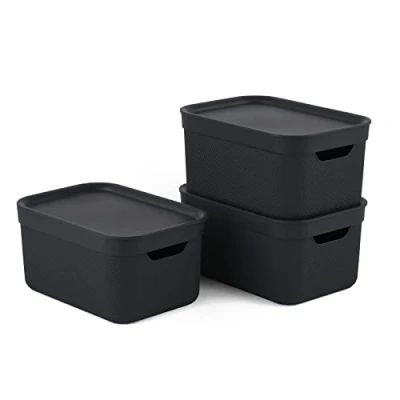 Abbildung von Jive Dekobox 3er Set Aufbewahrungsbox 5l mit Deckel, Kunststoff (PP recycelt), dunkelgrau, 3x5l (27.8 x 19.5 22.4 cm), Schwarz, Nicht zutreffend